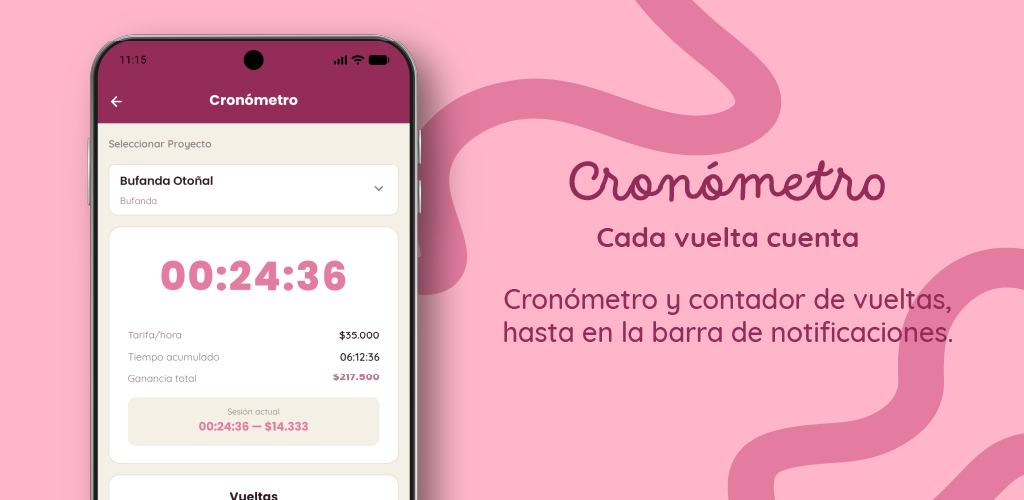 Cronómetro de tejido en Crochly